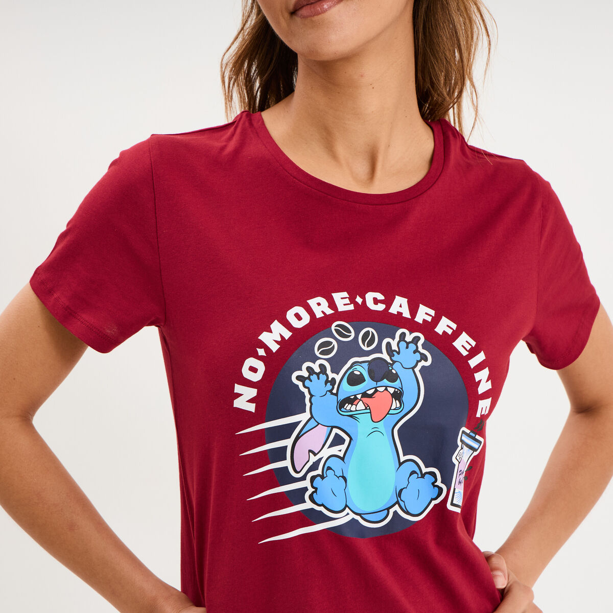 Ensemble pyjama pantalon t-shirt Stitch bordeaux femme