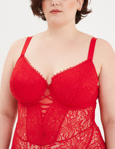 Body en dentelle avec la&ccedil;age rouge femme grande taille
