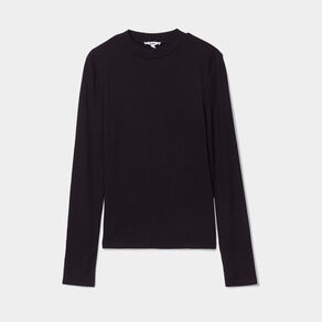 T-shirt côtelé col montant ajusté noir femme