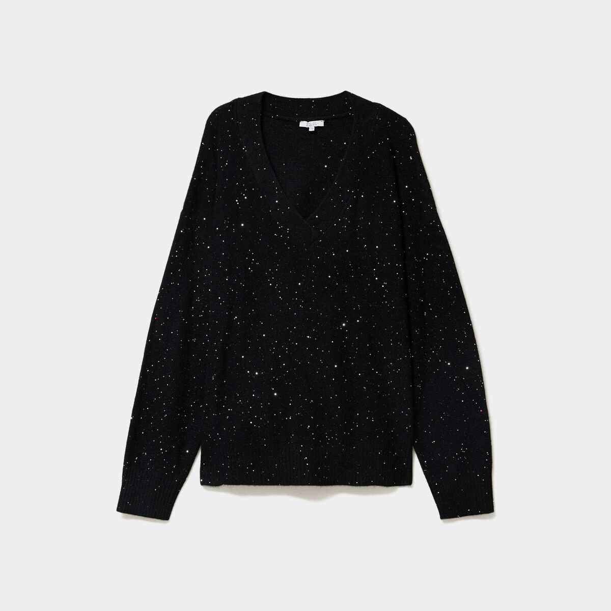 Pull droit col en V avec sequins noir femme grande taille
