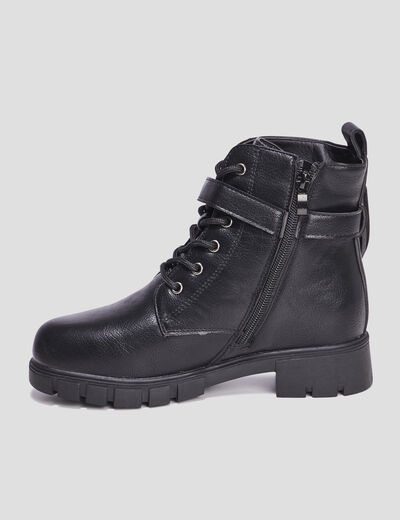 Bottines crantées avec pochettes noir fille
