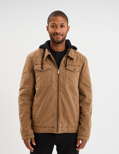 Veste à capuche amovible coton Trappeur marron clair homme