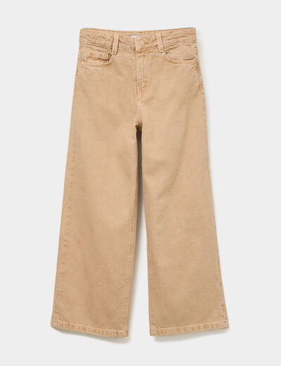 Pantalon coupe large 5 poches coton taupe fille