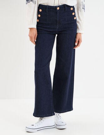 Jeans flare 7/8ème taille haute coton denim brut femme
