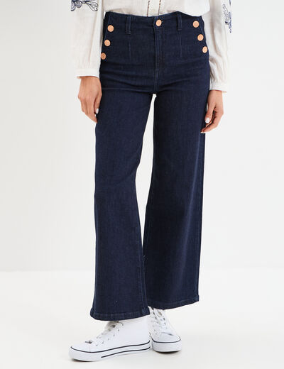 Jeans flare 7/8ème taille haute coton denim brut femme