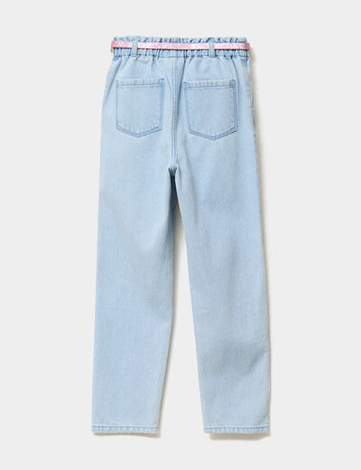 Jean mom brodé avec ceinture denim triple stone fille