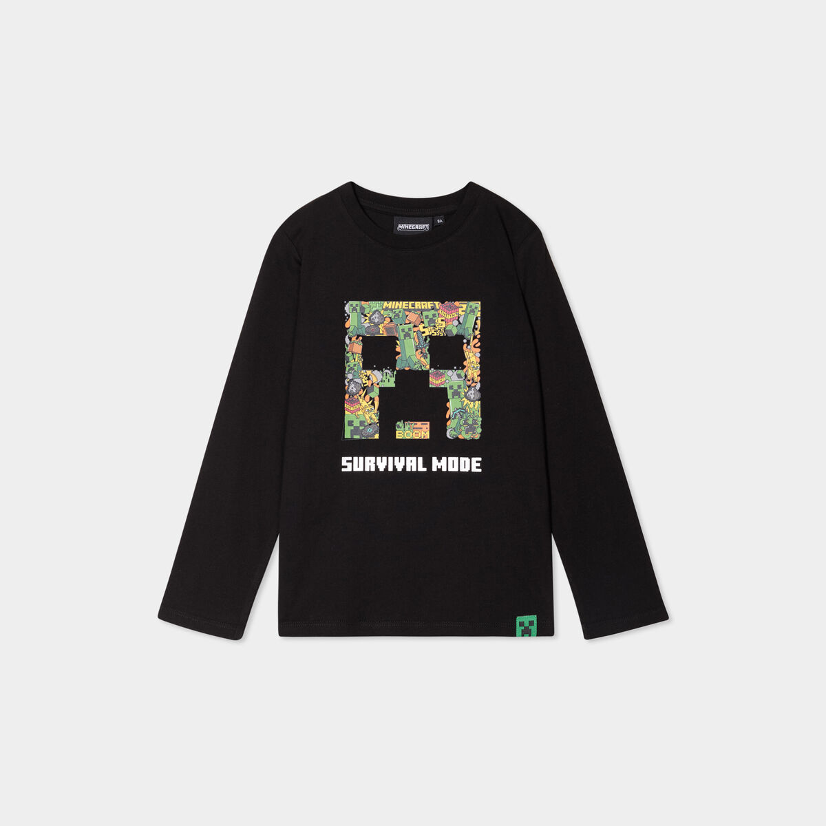 T-shirt Minecraft Vert Manches Longues Pour Garçon 11-12 Ans - Coton 100%