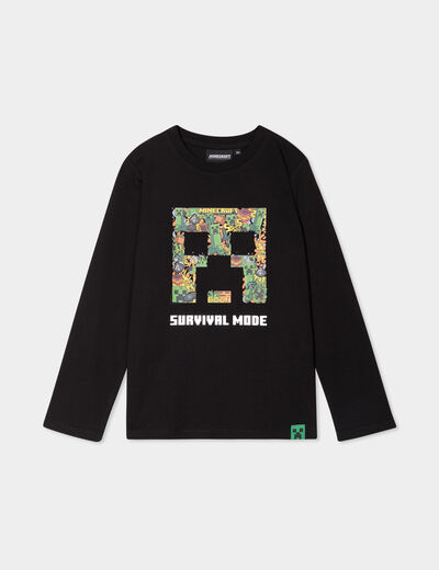T-shirt manches longues coton Minecraft noir garçon