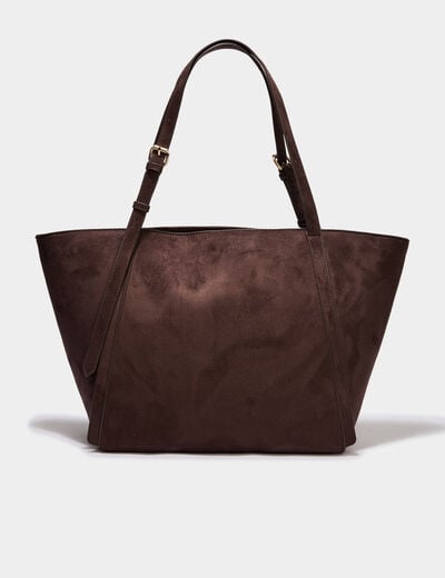 Sac cabas effet su&eacute;dine marron fonc&eacute; femme