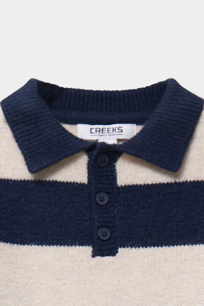 Pull col polo manches longues beige b&eacute;b&eacute; gar&ccedil;on