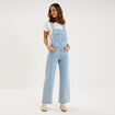 Salopette en jean jambe large coton denim triple stone femme