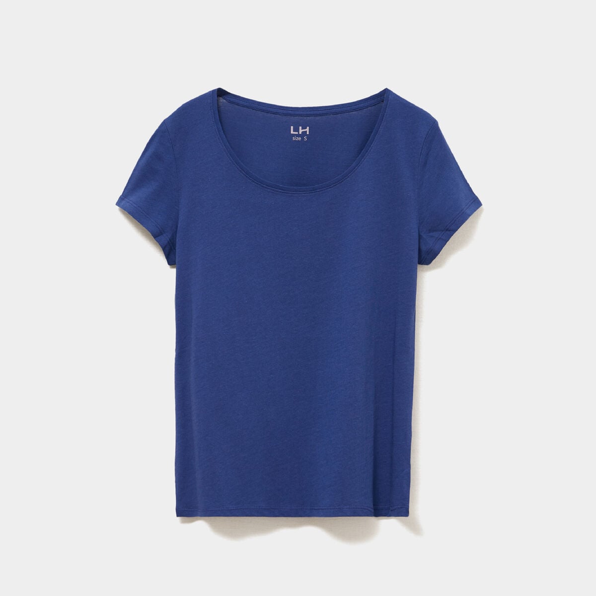 T-shirt coton col rond manches courtes bleu marine femme