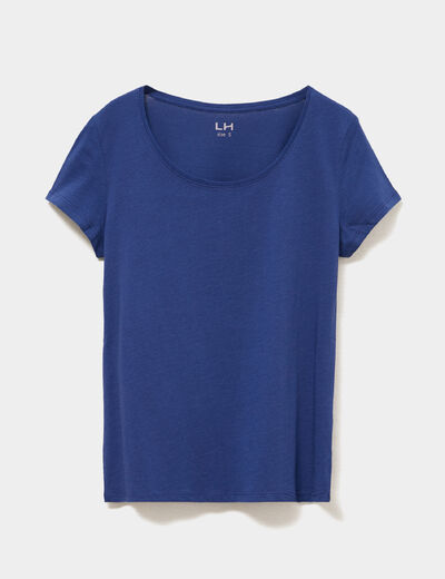 T-shirt coton col rond manches courtes bleu marine femme
