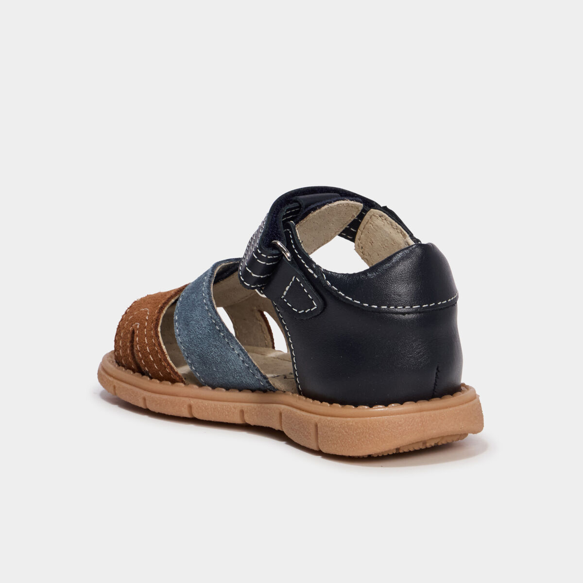 Sandales &agrave; scratchs en cuir bleu b&eacute;b&eacute; gar&ccedil;on