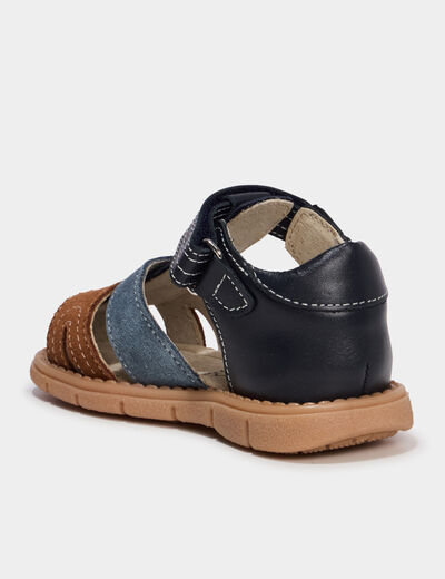 Sandales &agrave; scratchs en cuir bleu b&eacute;b&eacute; gar&ccedil;on
