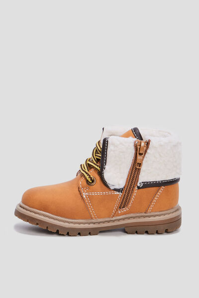 Bottines plates fourrées zippées camel bébé garçon