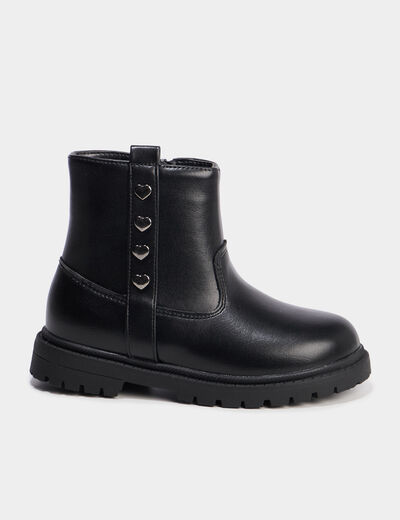 Bottines crantées avec clous coeurs noir fille