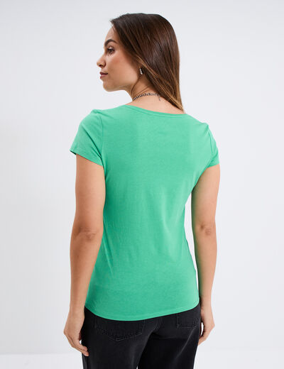 T-shirt coton col rond manches courtes vert menthe femme