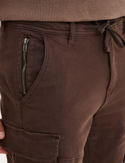 Pantalon cargo slim stretch marron fonc&eacute; homme