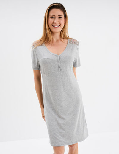 Chemise de nuit dentelle aux épaules gris clair femme
