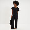Pantalon large gaufr&eacute; taille &eacute;lastiqu&eacute;e noir femme