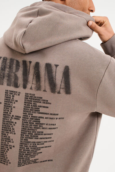 Sweat hoodie molleton 1 poche Nirvana taupe homme