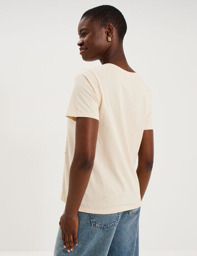T-shirt ajust&eacute; manches courtes coton ivoire femme