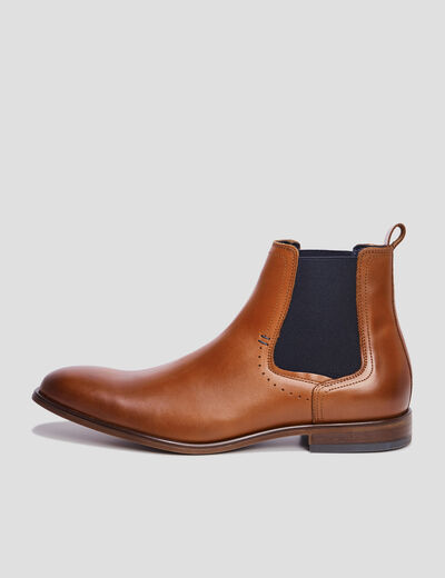 Boots chelsea en cuir marron cognac homme