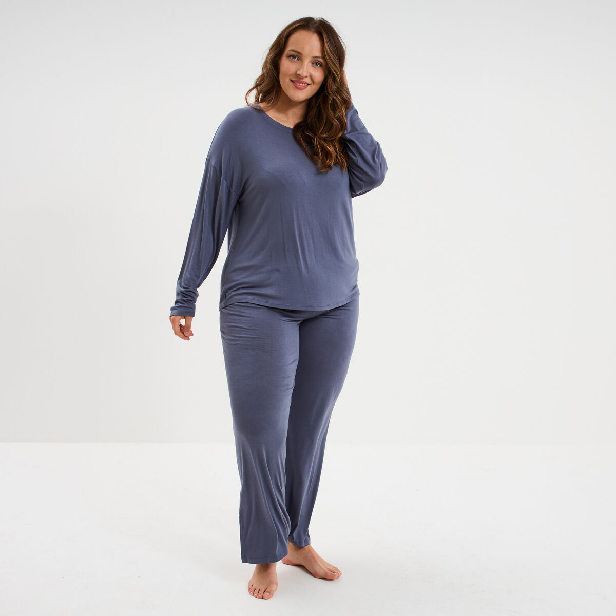 Ensemble pyjama 2 pi&egrave;ces bleu gris femme grande taille