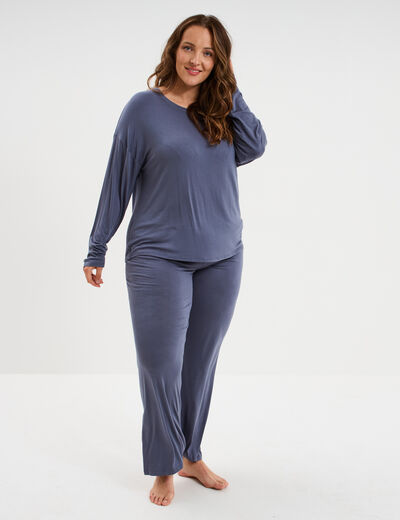 Ensemble pyjama 2 pi&egrave;ces bleu gris femme grande taille