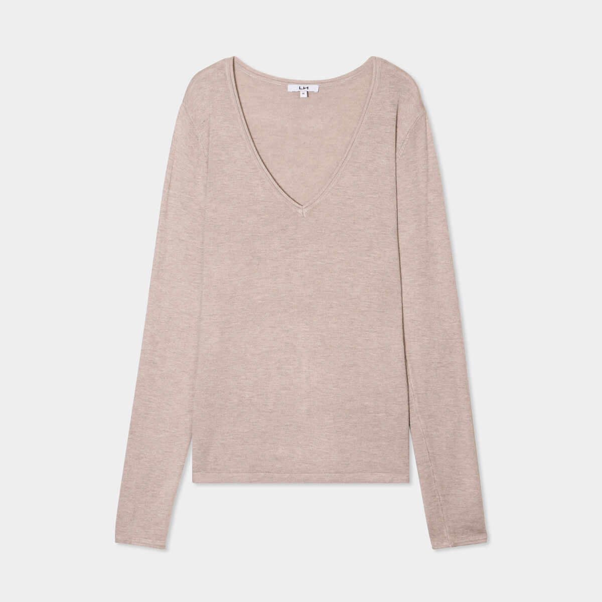 Pull ajusté avec col en V beige femme