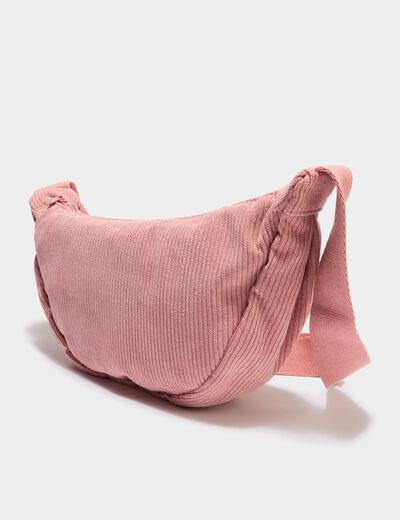Sac banane effet velours c&ocirc;tel&eacute; vieux rose femme