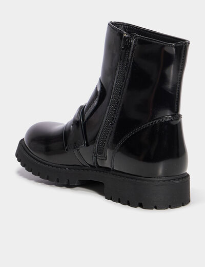 Boots vernies crant&eacute;es d&eacute;tails bijoux noir fille