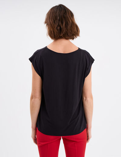 T-shirt col en V manches courtes noir femme