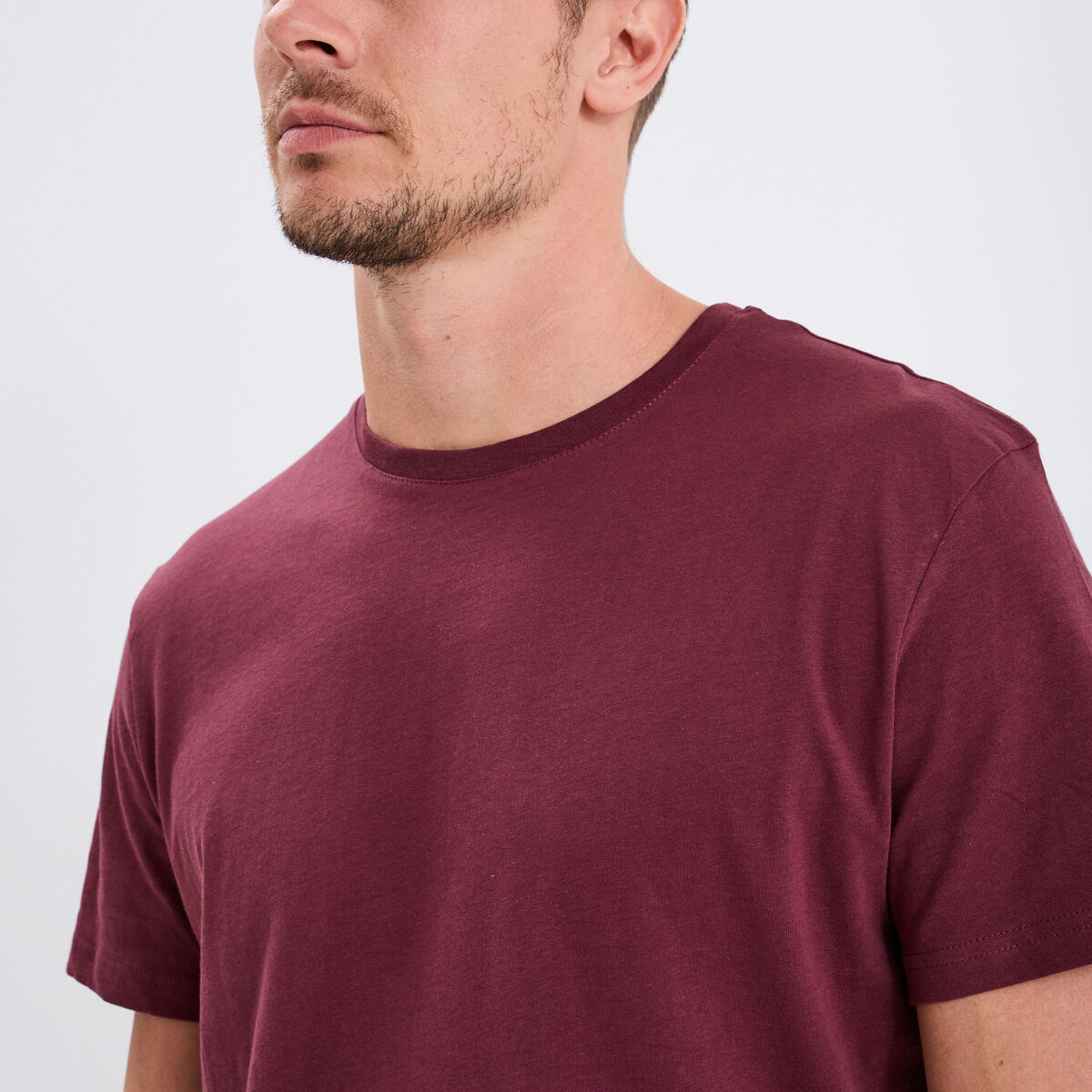 T-shirt droit en coton manches courtes prune homme