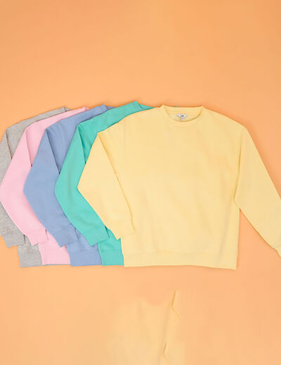 Sweat col rond manches longues jaune clair femme