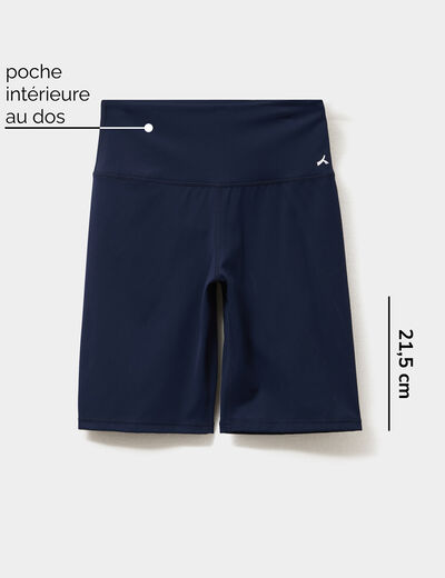 Short cycliste de sport taille haute bleu marine femme