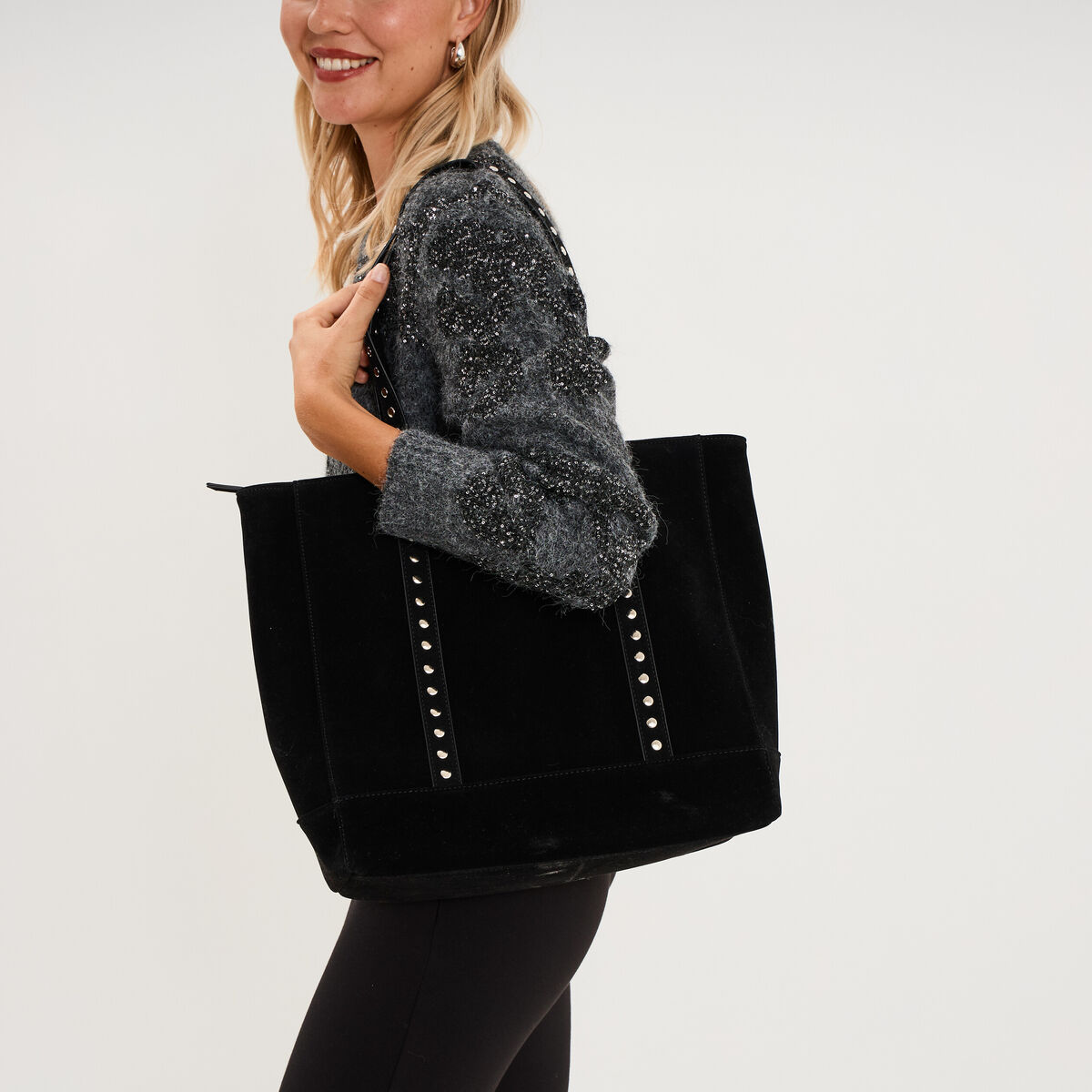 Sac cabas effet su&eacute;dine noir femme