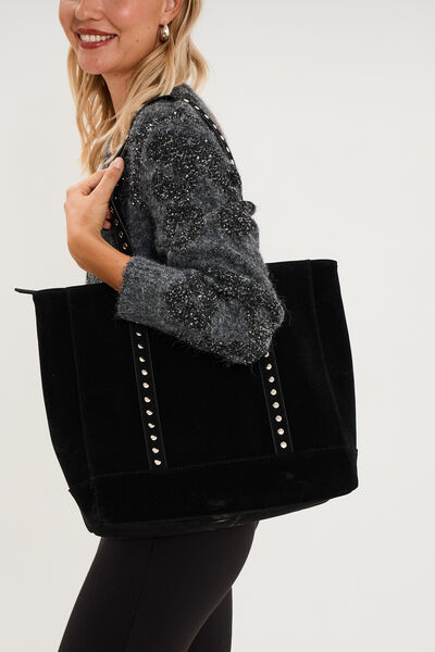 Sac cabas effet su&eacute;dine noir femme
