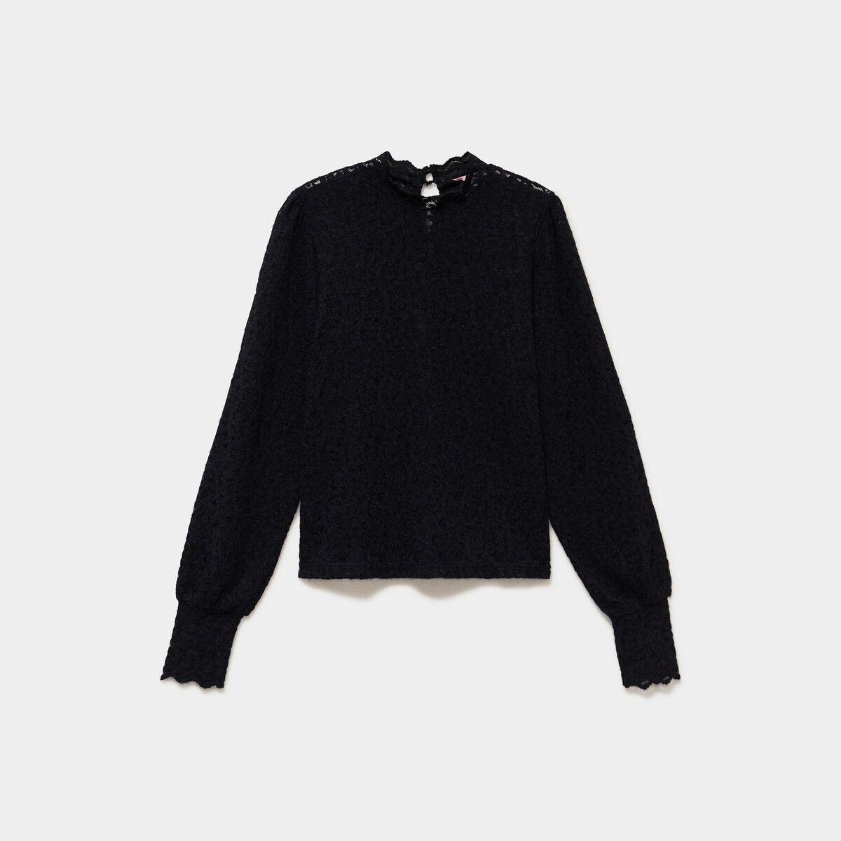 Blouse dentelle col montant noir femme