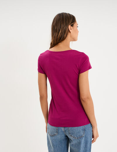 T-shirt coton col rond manches courtes prune femme