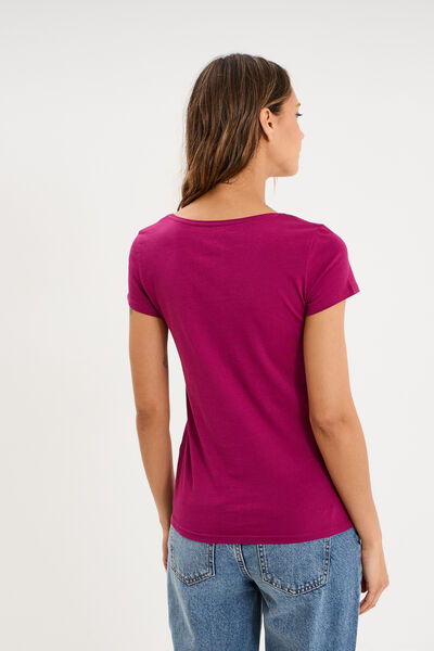 T-shirt coton col rond manches courtes prune femme