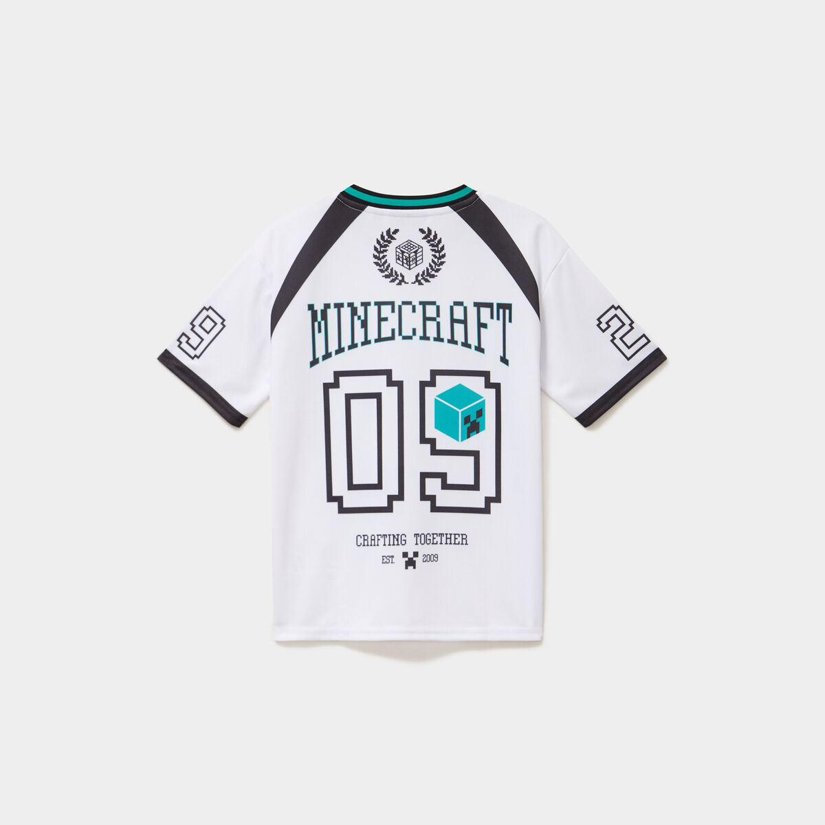 T-shirt col en V Minecraft blanc gar&ccedil;on