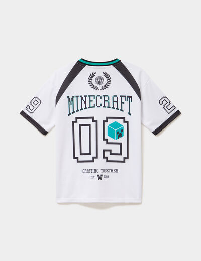 T-shirt col en V Minecraft blanc gar&ccedil;on