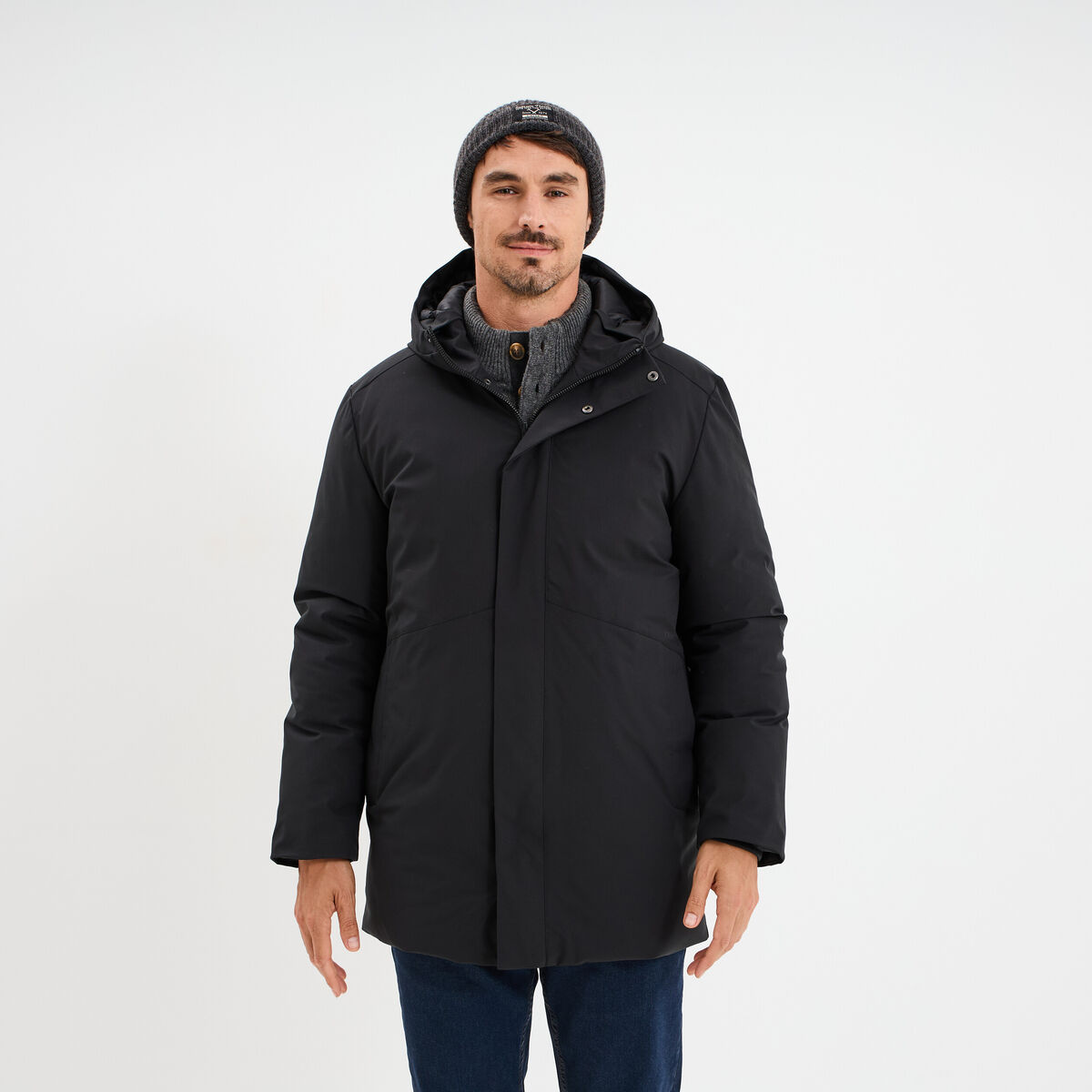 Parka mi-longue &agrave; capuche noir homme