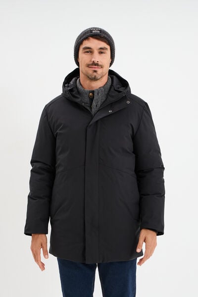 Parka mi-longue &agrave; capuche noir homme