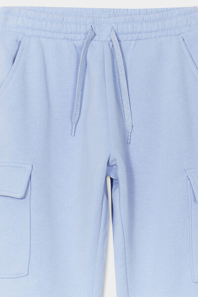 Pantalon de jogging cargo molletonn&eacute; bleu clair fille