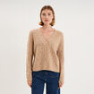 Gilet cardigan ajour&eacute; manches longues beige femme