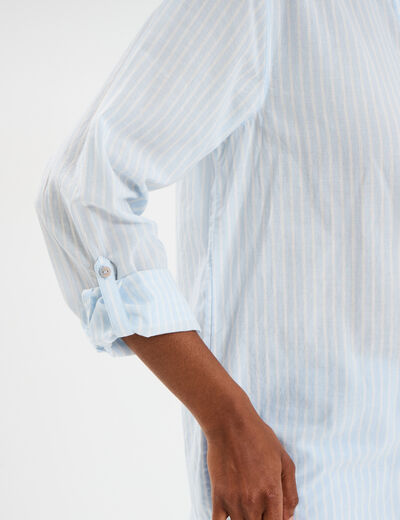 Chemise manches ajustables 1 poche coton bleu femme