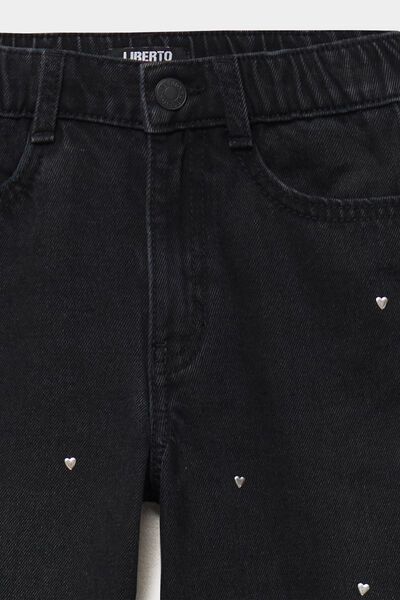 Jean large clous coeur coton noir fille